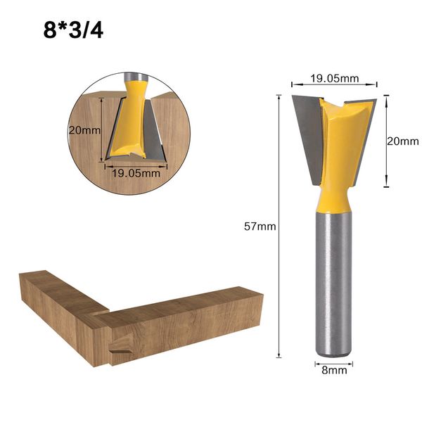 Набор фрез по дереву ласточкин хвост 1/4 "3/8" 1/2 "5/8" 3/4 "8 мм 5 шт. F101 фото