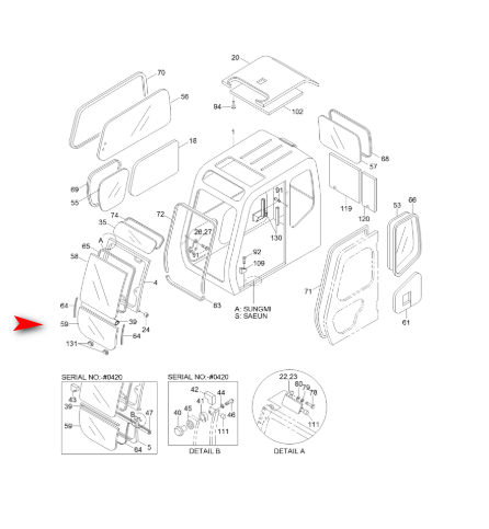 Скло переднє нижнє екскаватор Hyundai R130LC-3, R160LC-3, R180LC-3, R210-3 71EH10860 фото