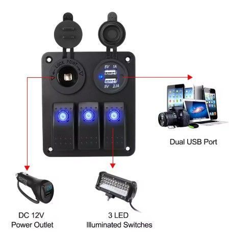 Панель перемикачів 12 В 24 В із двома USB роз'ємами 293879 фото
