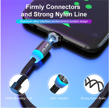 Зарядка магнитный кабель 2м USB-iOS Type-C Micro-USB (Black) 1005002231745991-2M фото