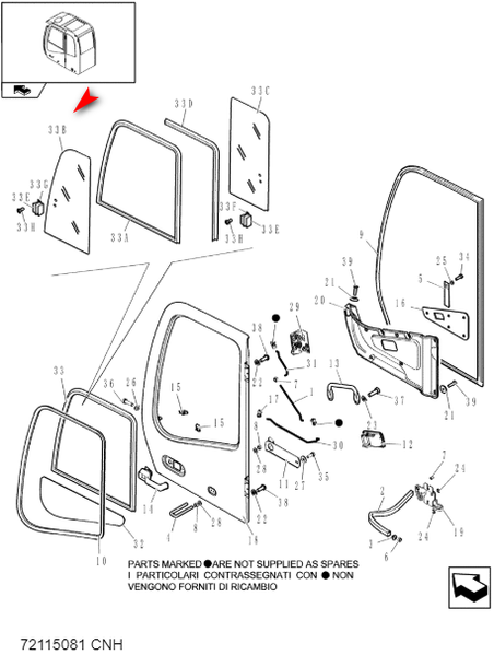 Скло дверне верхнє заднє екскаватор Fiat Kobelco E95W, E125W, E145W, E175W 72115081 фото