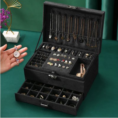 Оксамитова скринька органайзер з замком для ювелірних виробів Black 1005001812952971-D фото